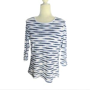 Blue and white striped 3/4 sleeve top